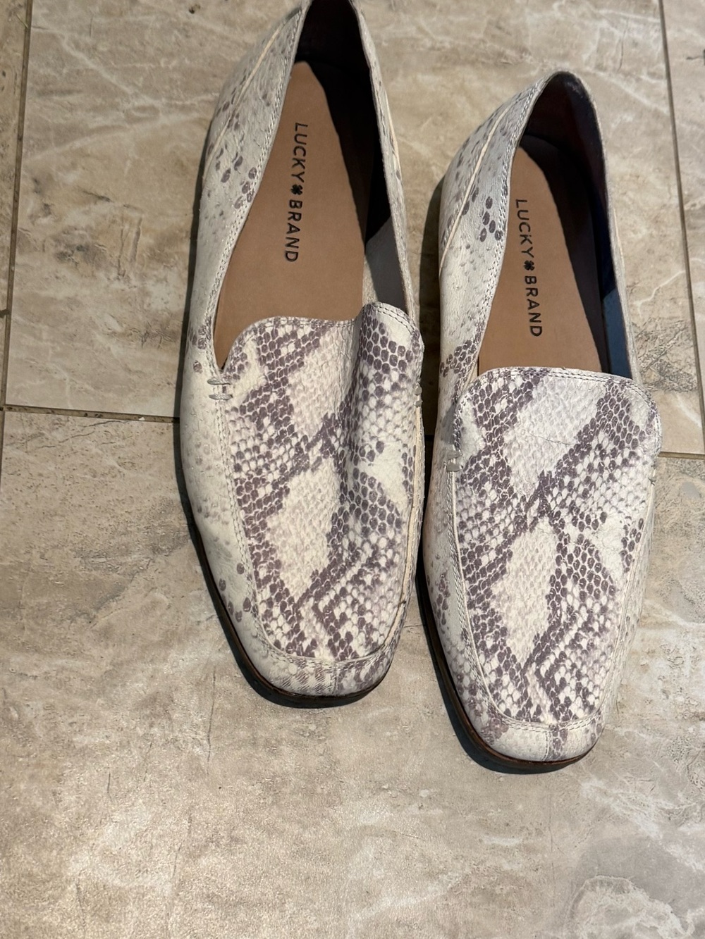 Lucky Brand Snake-Print Loafers in Ivory and Taupe